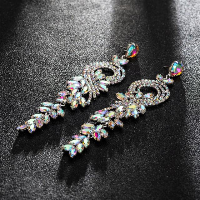 Luxury glass crystal rhinestone pave setting bridal earrings