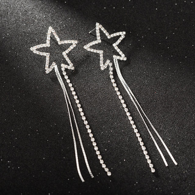 Delicate rhinestone star long earrings