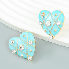 INS color enamel heart cute ear studs