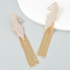 Rhinestone zebra chain tassel earrings