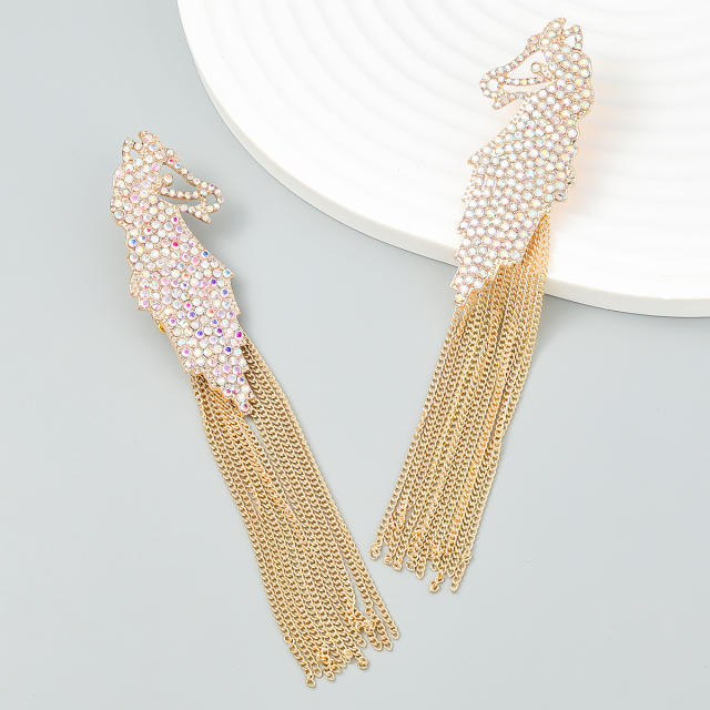 Rhinestone zebra chain tassel earrings