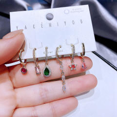 Color cubic zircon real gold plated huggie earrings set