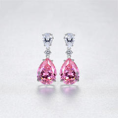 S925 Sterling silver pink crystal drop earrings