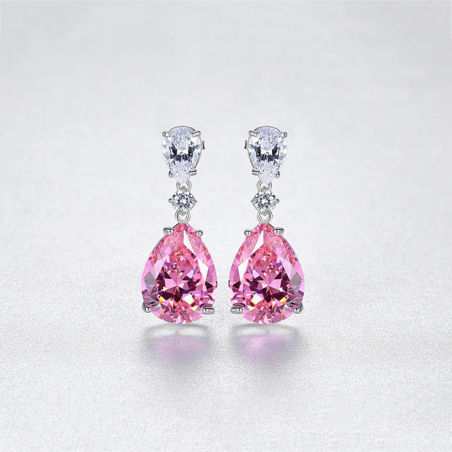 S925 Sterling silver pink crystal drop earrings