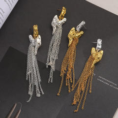 Irregular shape heart chain tassel two tone earrings