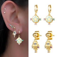 Unique evil eye hamsa hand huggie earrings