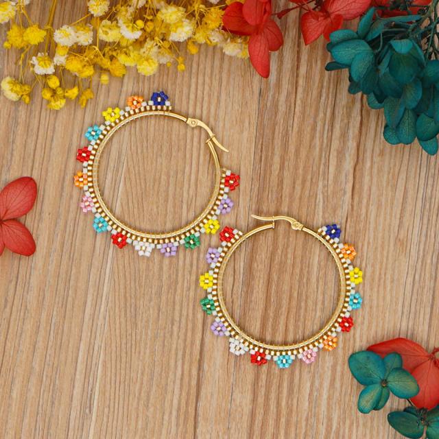 Miyuki beads handmade daisy hoop earrings
