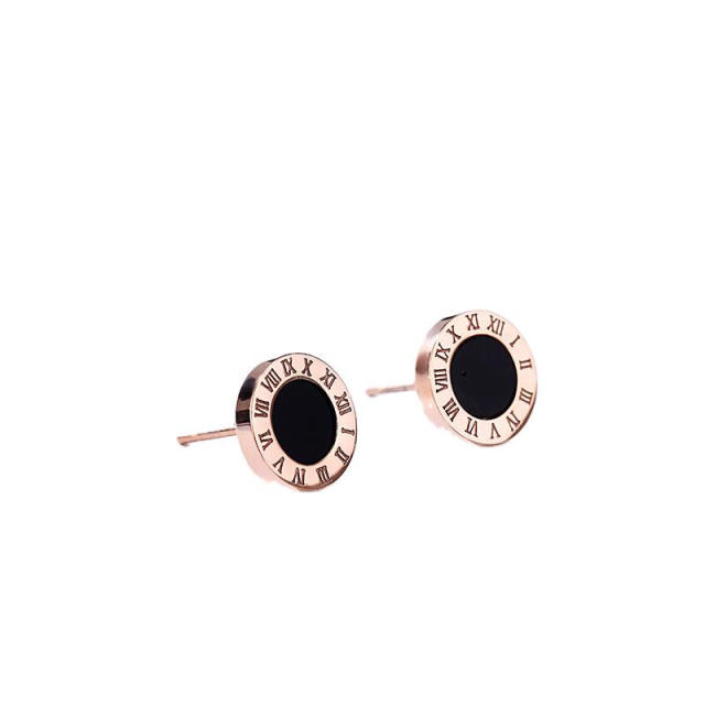 classic black color round shape stainless steel ear studs