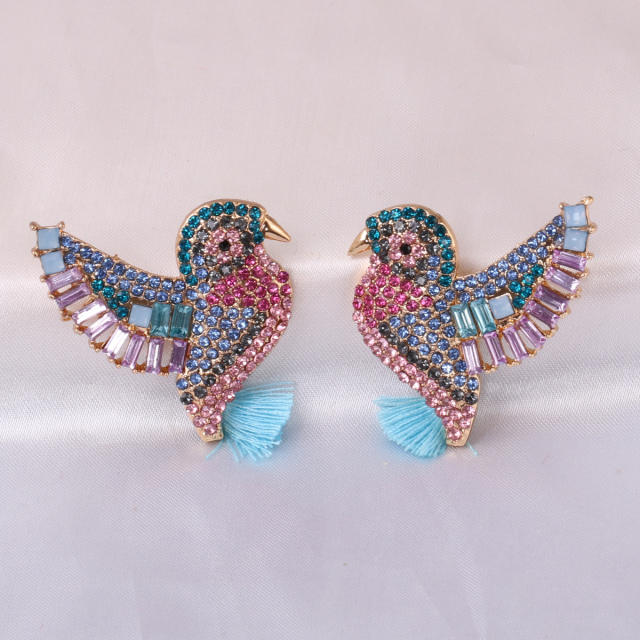 Fully-jewelled greenhermit tassel earrings