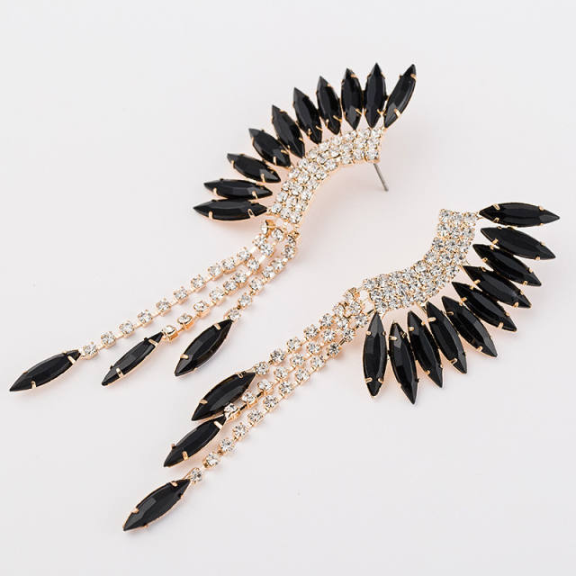 Luxury colored glass crystal wing shape long earrings