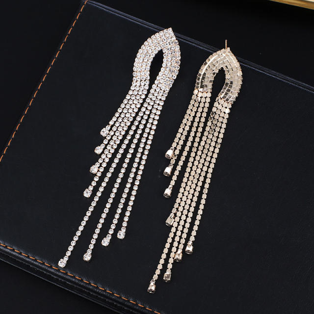 Occident fashion rhinestone tassel long earrings