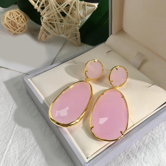 INS geometric drop gem stone personality earrings
