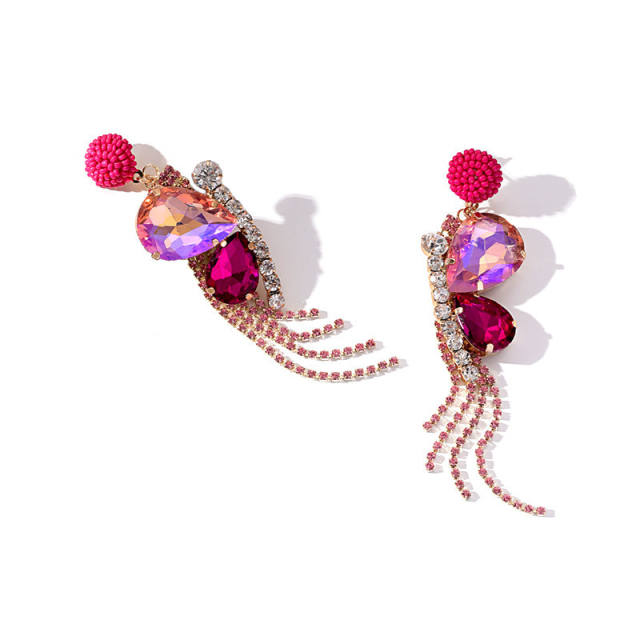 Occident fashion colorful flower chain tassel earrings