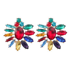 Colored glass crystal statement ear studs