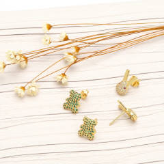 INS pave setting cubic zircon bear rabbit ear studs