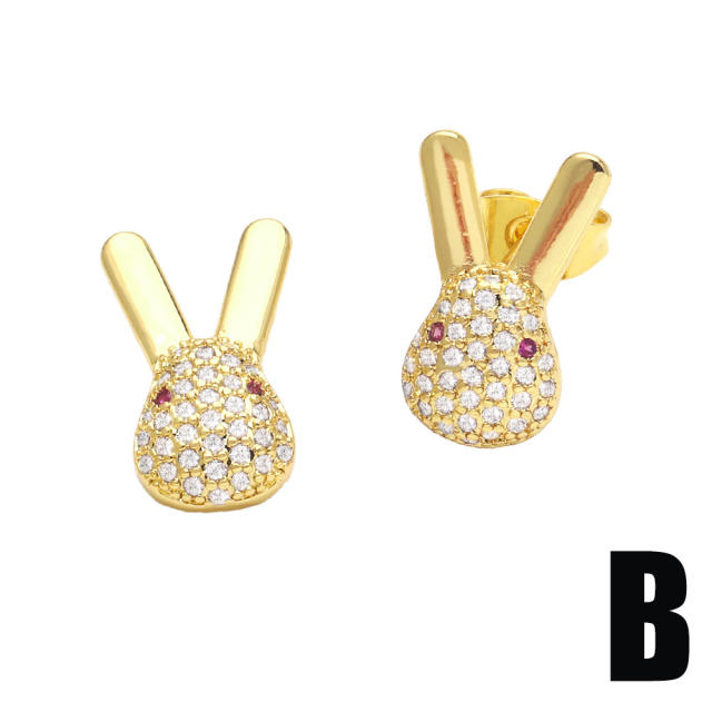 INS pave setting cubic zircon bear rabbit ear studs