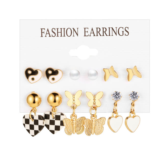 6 pair butterly heart design earrings set