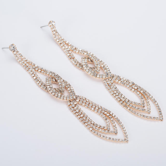 Luxury pave setting rhinestone long earrings