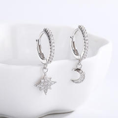 S925 silver moon star asymmetric huggie earrings