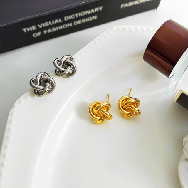 S925 sterling silver needle twisted ear studs