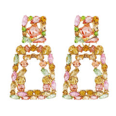 Geometric color glass crystal rhinestone dangle earrings