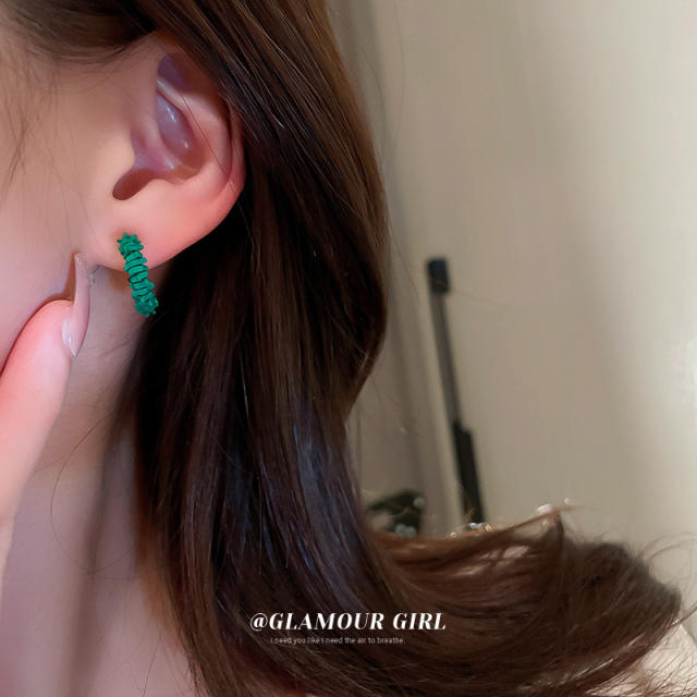 Summer green color seriex geometric ear studs