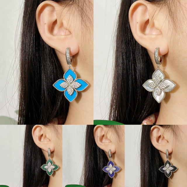 Classic rhinestone clover colorful dangle earrings