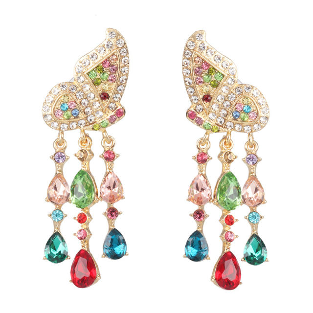 Creative color rhinestone statement butterfly earrings