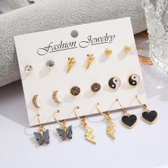 Black color heart flash earrings set