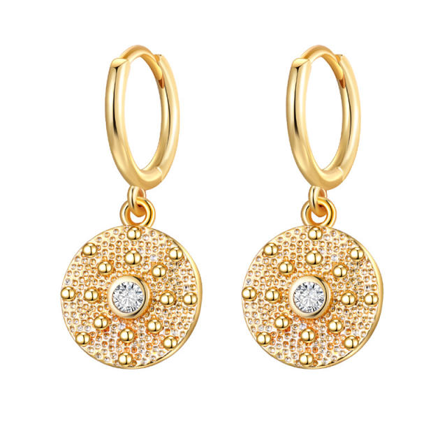 Vintage evil eye coin charm huggie earrings