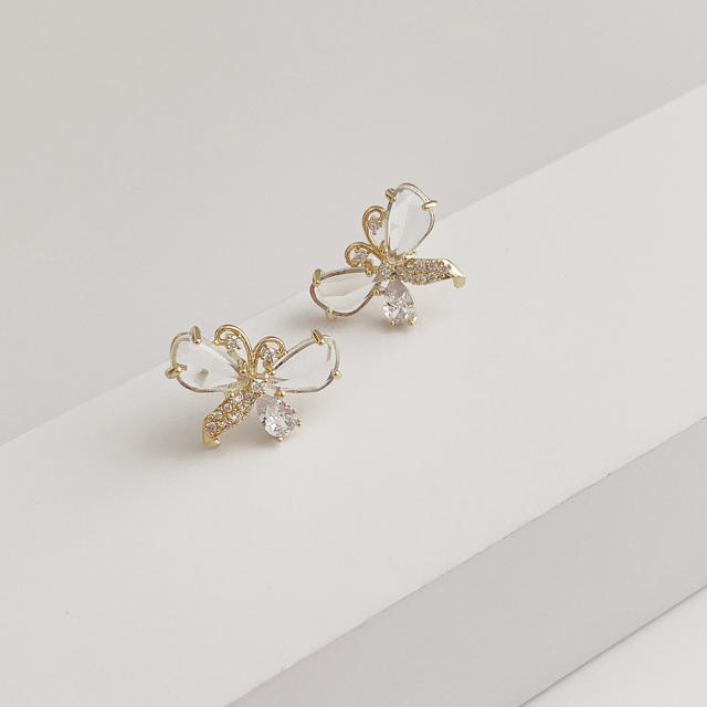 Fashion inlaid zircon crystal butterfly earrings