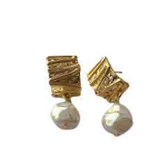 Vintage geometric pearl real gold plated earrings