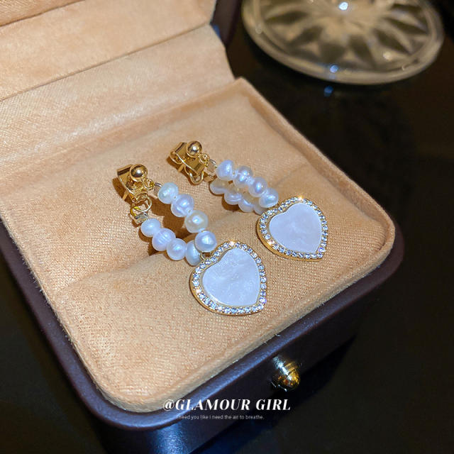 Water pearl beads heart earrings