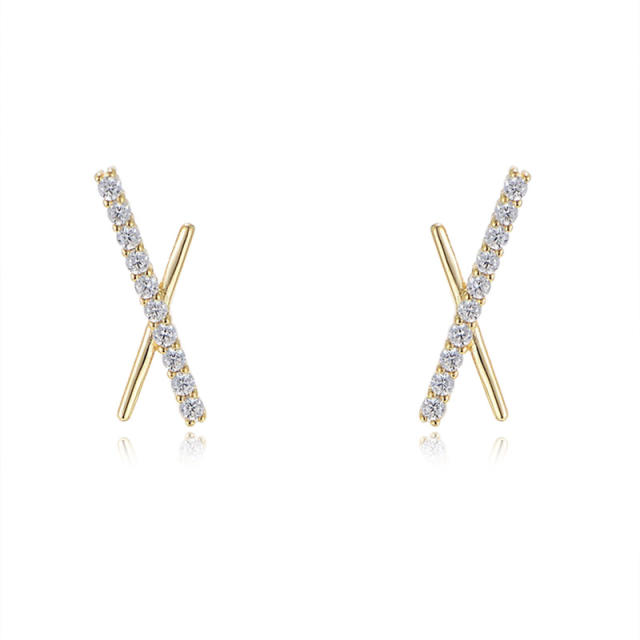 S925 sterling silver cubic zircon cross ear studs