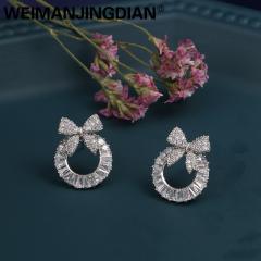 AAA cubic zircon bow ring ear studs