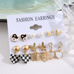 6 pair butterly heart design earrings set