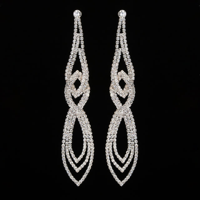 Luxury pave setting rhinestone long earrings