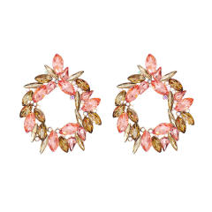 Pink color glass crystal statement ear studs