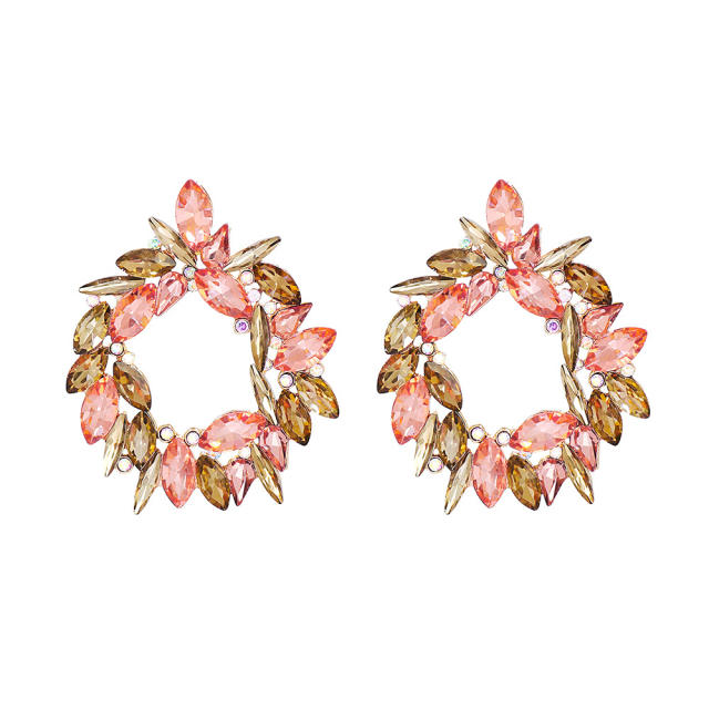 Pink color glass crystal statement ear studs