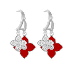 Korean fashion rhinestone color clover earrings