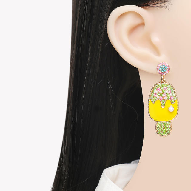 Creative yellow color ice cream dangle earrings