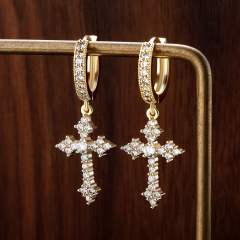 Hip hop zircon cross pendant earrings