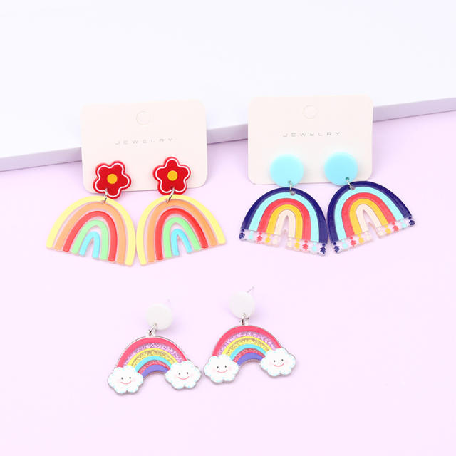 Colorful stripe rainbow acrylic earrings