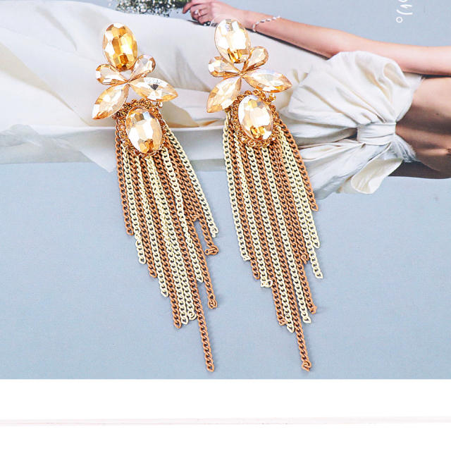 Boho champagne crystal tassel earrings