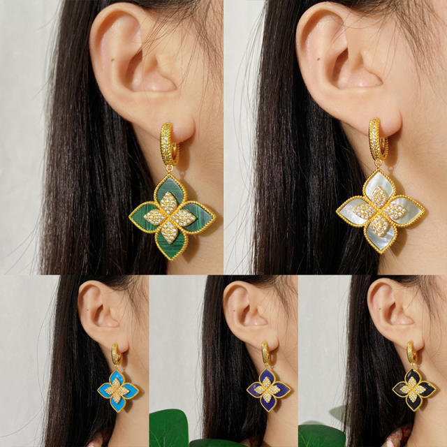 Classic rhinestone clover colorful dangle earrings