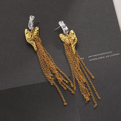 Irregular shape heart chain tassel two tone earrings