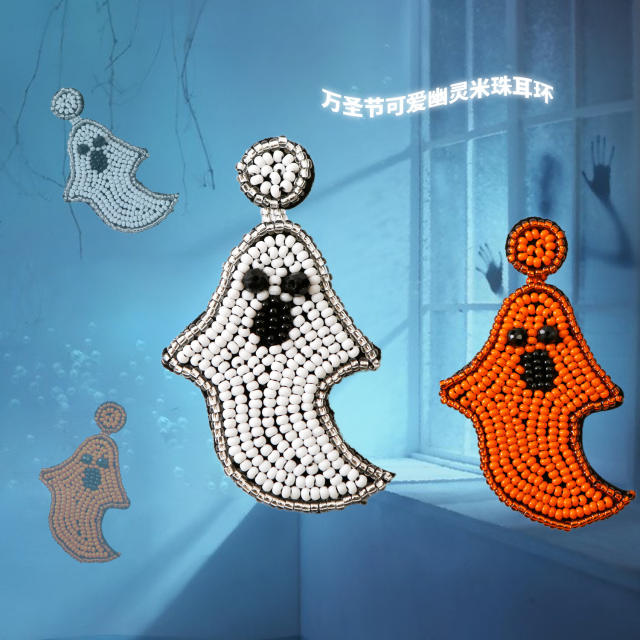 Handmade ghost design beaded earrings