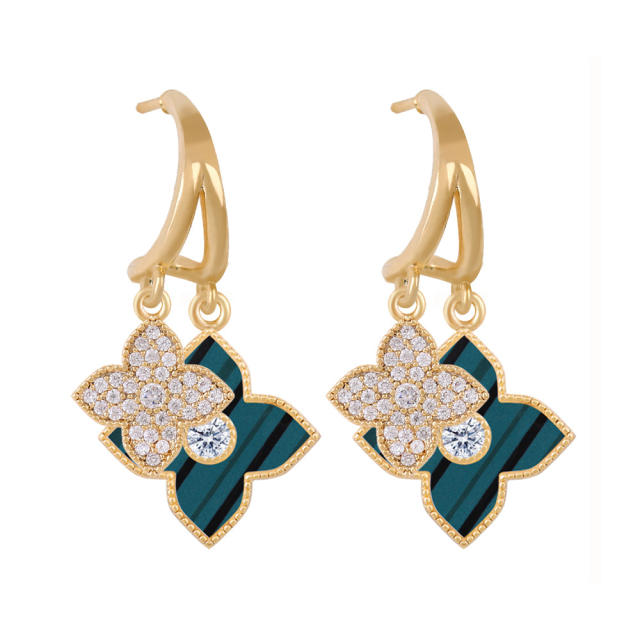 Korean fashion rhinestone color clover earrings