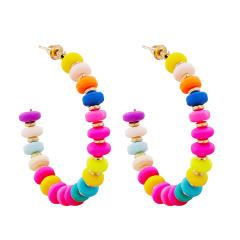 Boho color beaded open hoop earrings