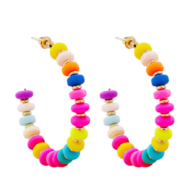 Boho color beaded open hoop earrings